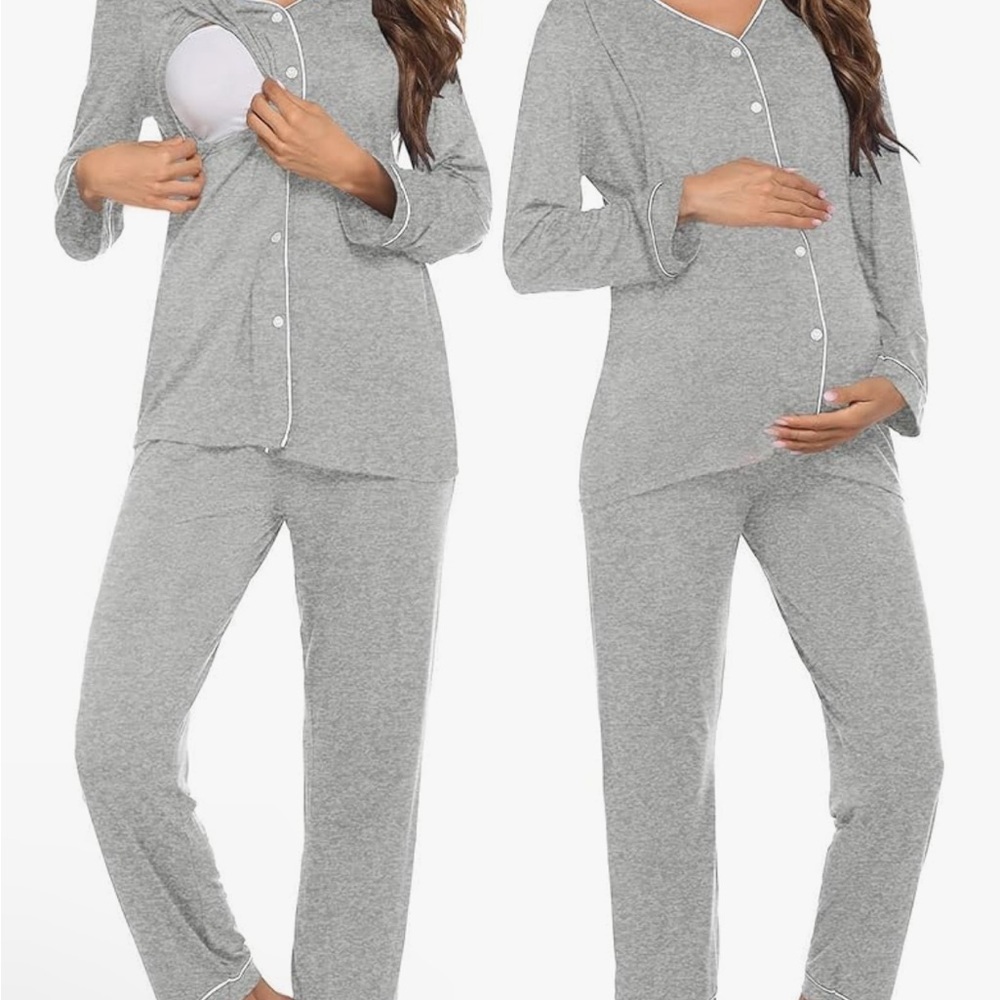 Women's Gray Nursing Pajama Set - Picture 1 of 5